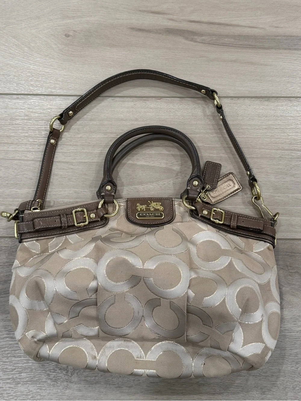 Coach 18608 Madison Op Art Metallic Outline Sateen Sophia Handbag Brown